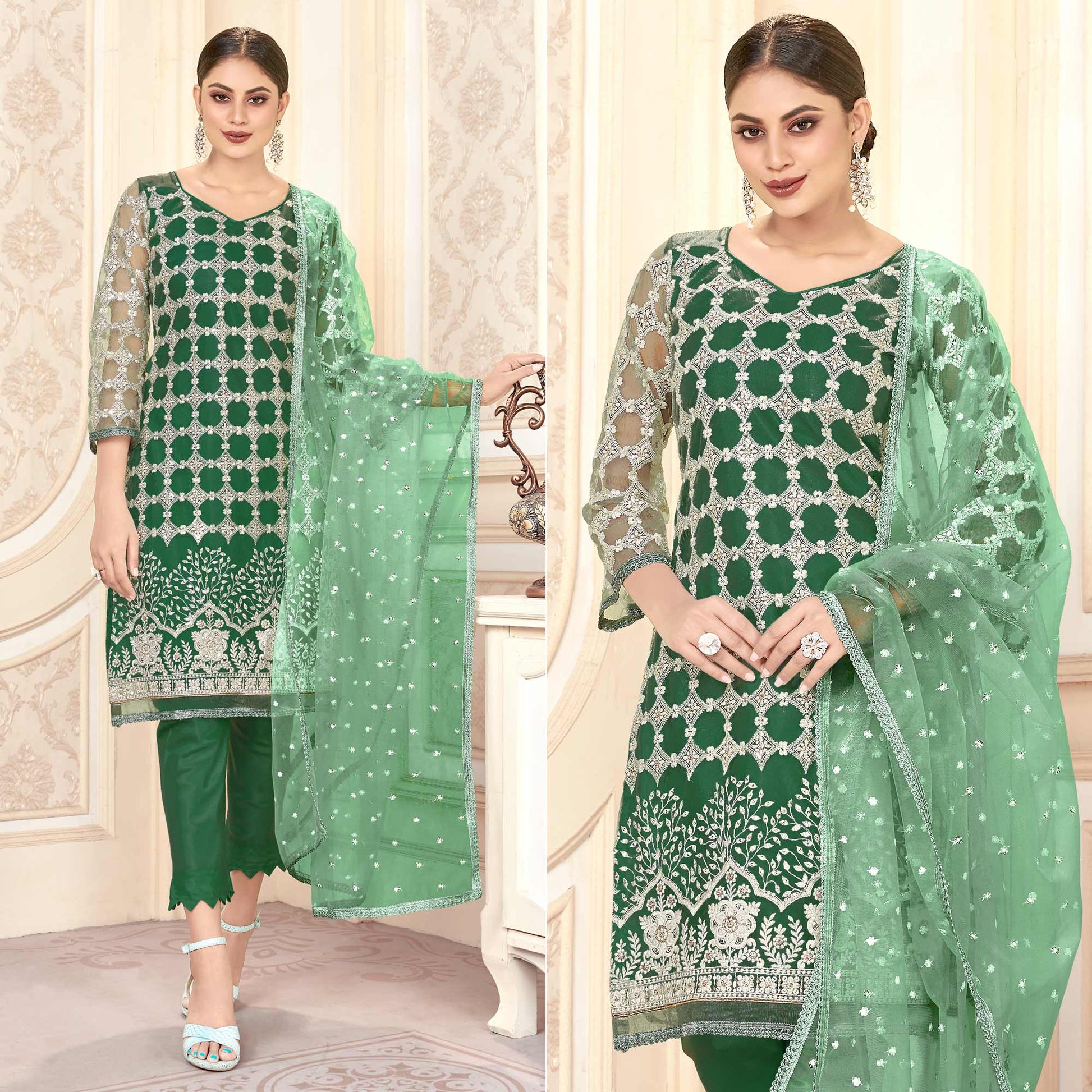 green-sequins-embroidered-net-semi-stitched-suit