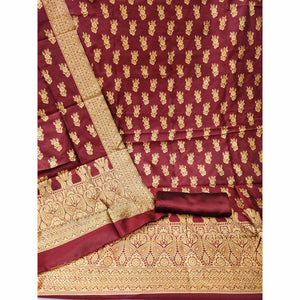 Maroon Floral Woven Jacquard Dress Material