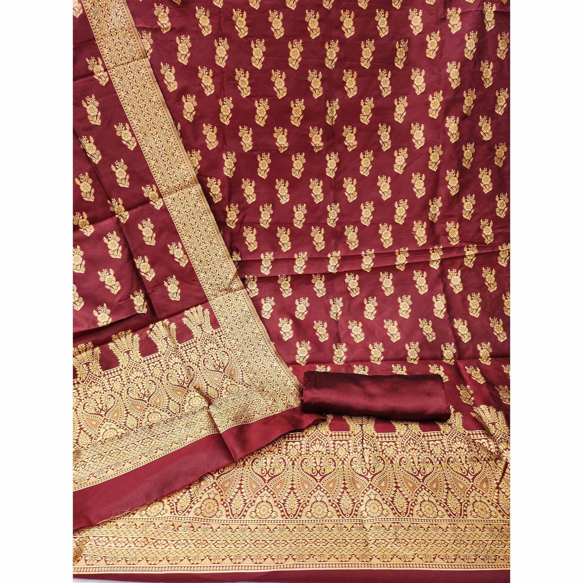 Maroon Floral Woven Jacquard Dress Material