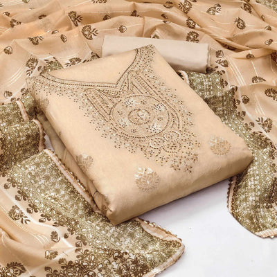 Chikoo Woven Banarasi Silk Dress Material