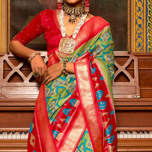 green-red-printed-art-silk-saree