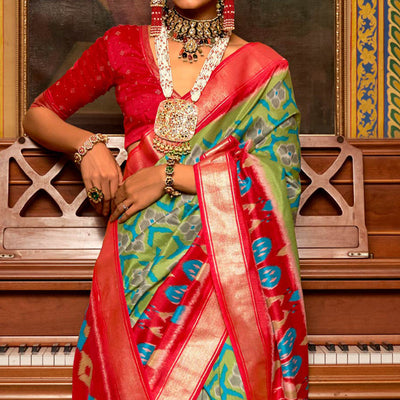 green-red-printed-art-silk-saree