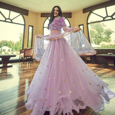 Lavender Sequins Embroidered Netted Lehenga Choli