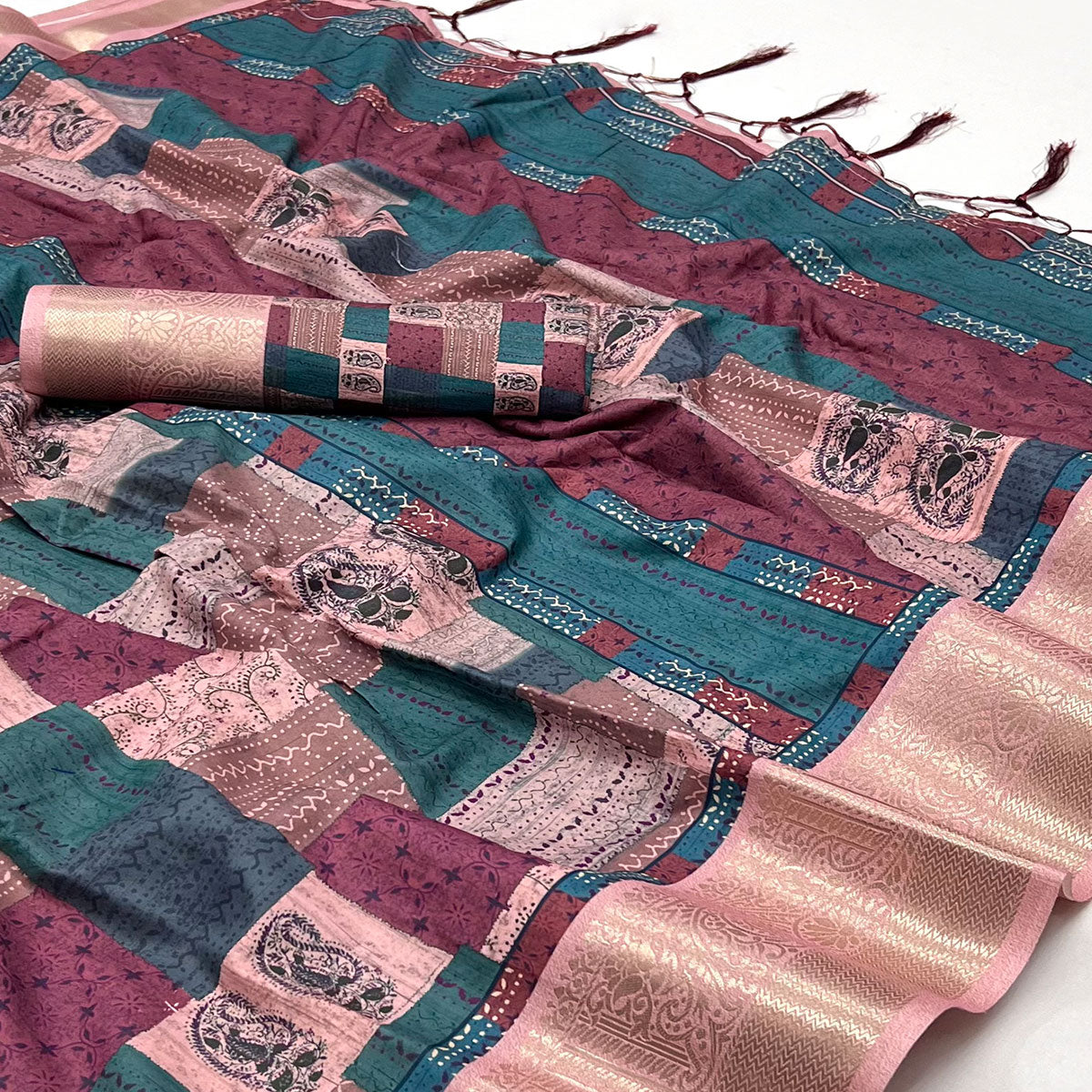 Multicolor Floral Digital Printed Pure Cotton Saree