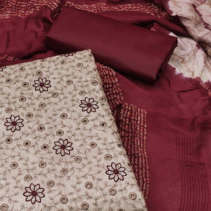 Chikoo Embroidered Raw Silk Dress Material