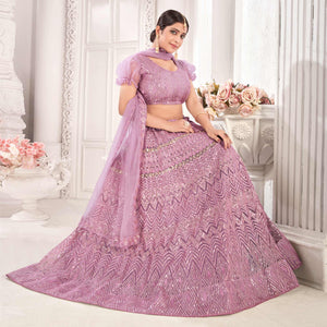 Mauve Sequins Embroidered Netted Lehenga Choli