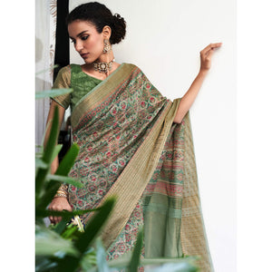 green-digital-printed-linen-saree-2