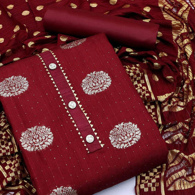 Maroon Woven With Sequins Work Modal Dress Material