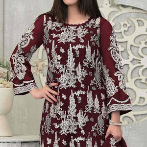 Maroon Floral Embroidered Georgette Pakistani Suit