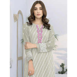 Fog Green Floral Embroidered Georgette Semi Stitched Suit