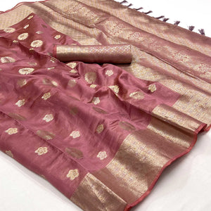 Mauve Floral Woven Organza Saree