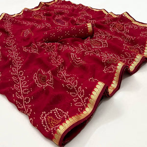 Dark Pink Bandhani Printed Georgette Saree With Designer Border