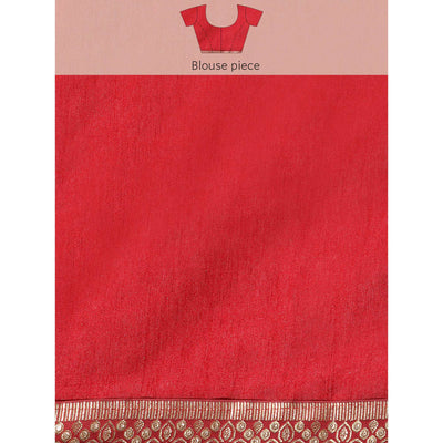 Maroon Floral Foil Printed Vichitra Silk Saree