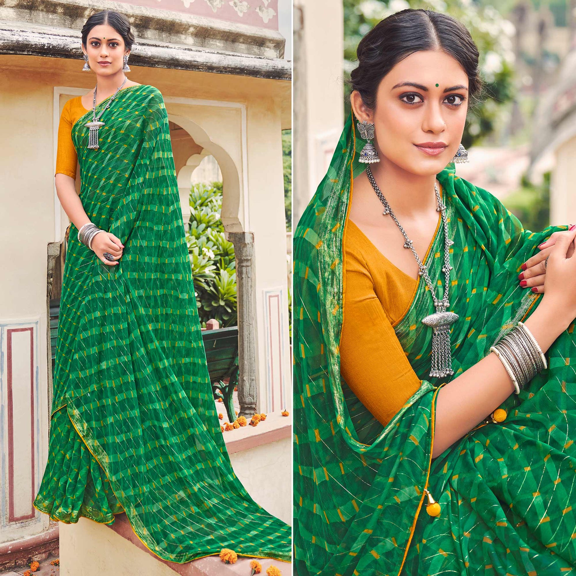 green-printed-chiffon-saree-1