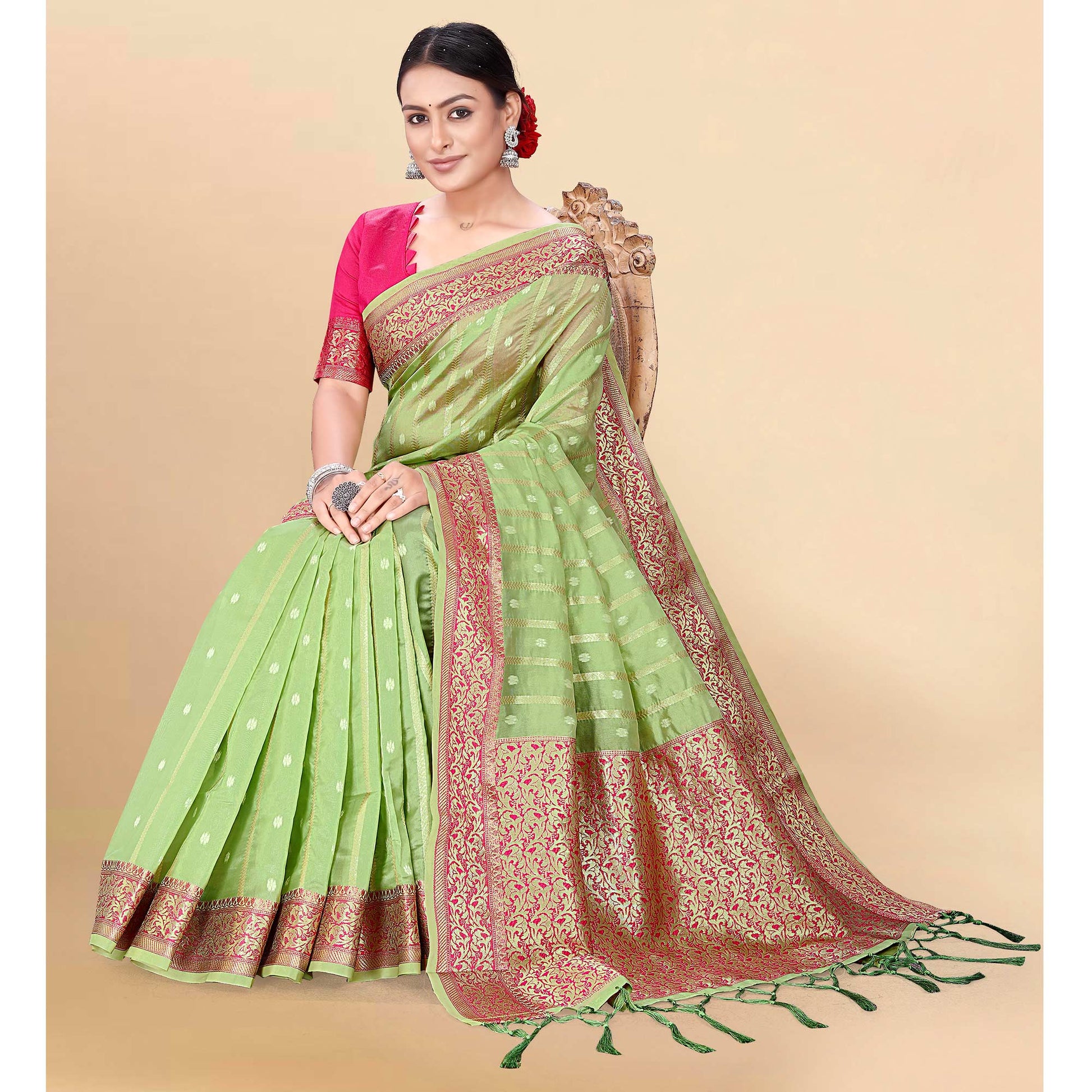 green-woven-organza-saree-with-tassels-18