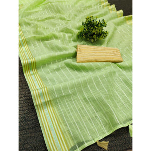 green-woven-linen-saree-1