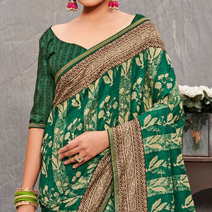 green-floral-printed-tussar-silk-saree