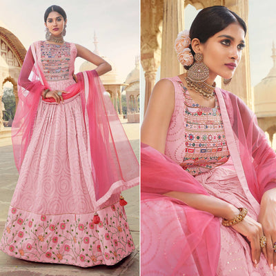 Light Pink Sequins Embroidered Raw Silk Gown