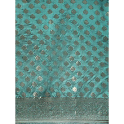 Blue Woven Organza Silk Saree With Tassels