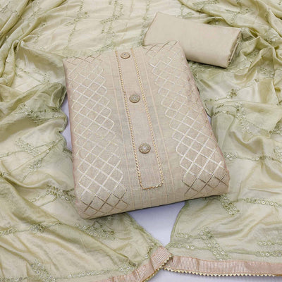 Chikoo Gota Work Chanderi Dress Material