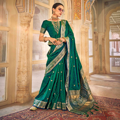 green-woven-satin-saree