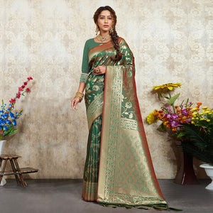 green-woven-art-silk-saree-with-tassels-14