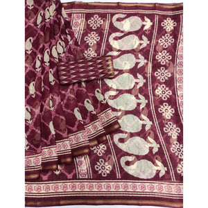 Maroon Printed Cotton Blend Saree