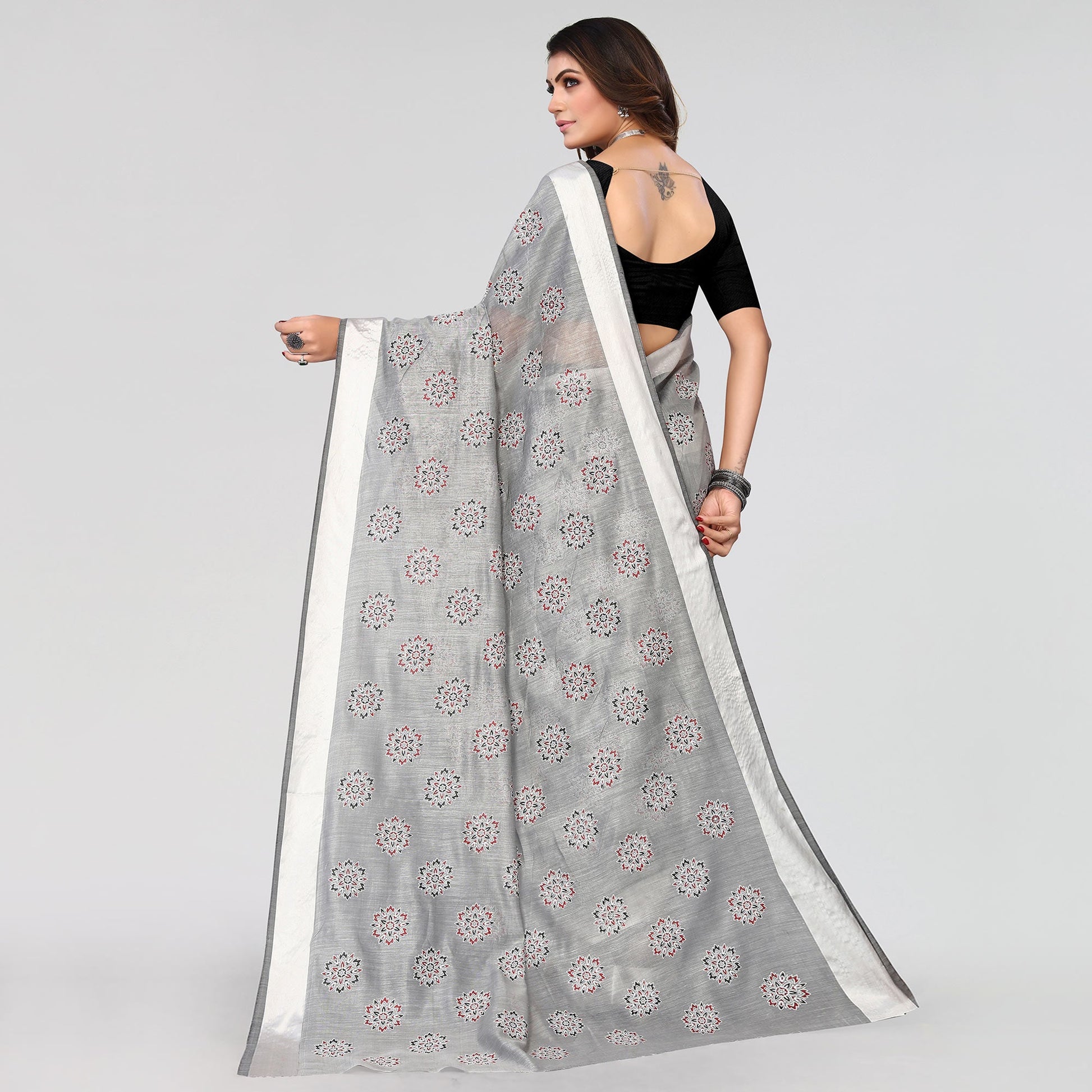 grey-floral-printed-poly-cotton-saree