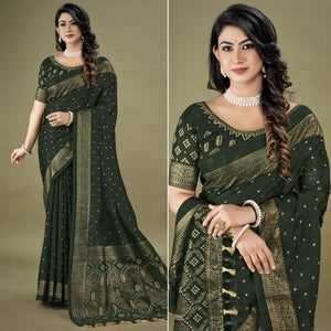 green-bandhani-printed-with-zari-border-jute-saree