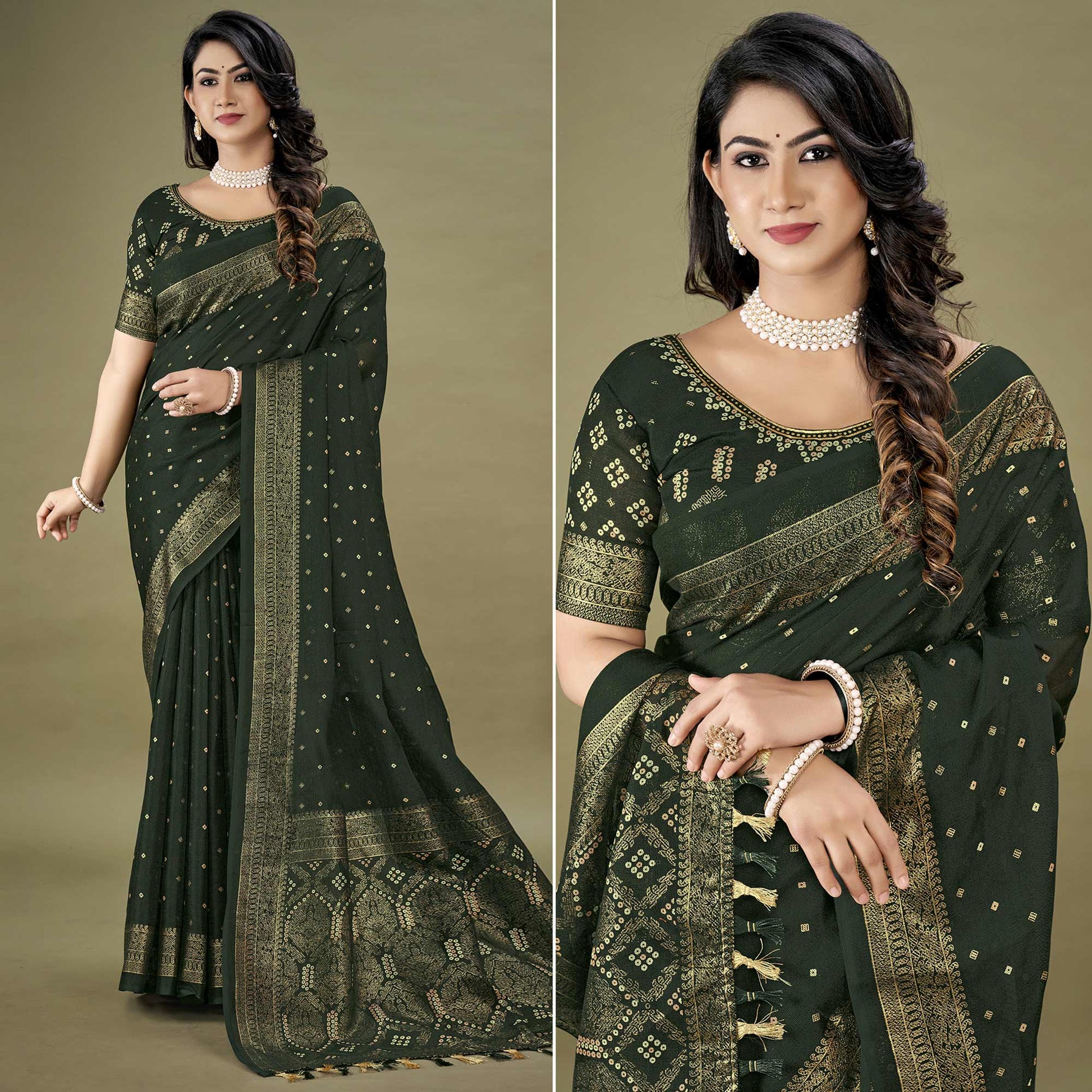 green-bandhani-printed-with-zari-border-jute-saree