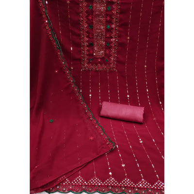 Maroon Sequins Embroidered Georgette Dress Material