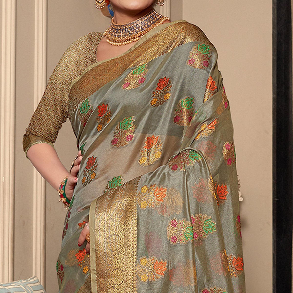 b-grey-floral-woven-organza-saree