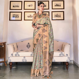 green-digital-printed-raw-silk-saree-with-tassels
