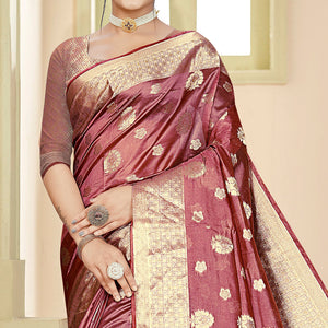 Mauve Floral Woven Organza Saree