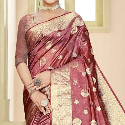 Mauve Floral Woven Organza Saree