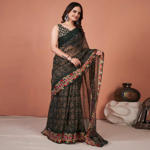 green-floral-printed-cotton-saree-with-tassels