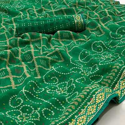 light-green-bandhani-printed-georgette-saree-with-designer-border