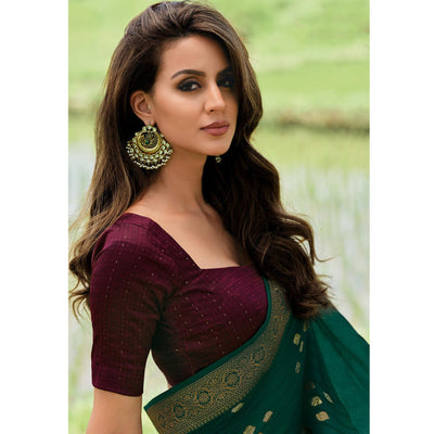 Bottle Green Foil Printed Chiffon Saree