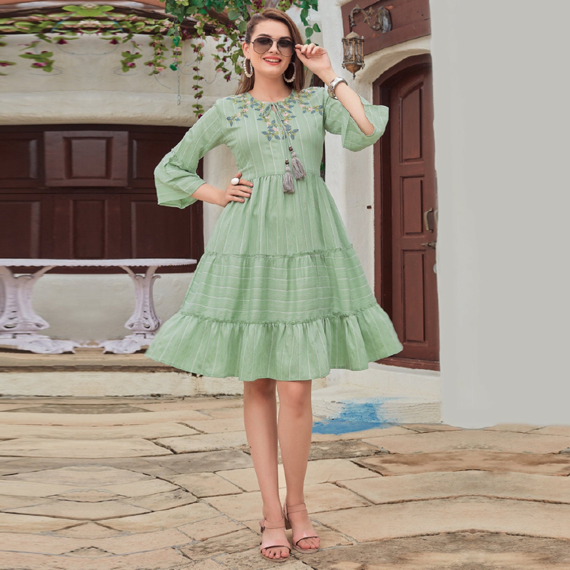 green-floral-embroidered-rayon-dress