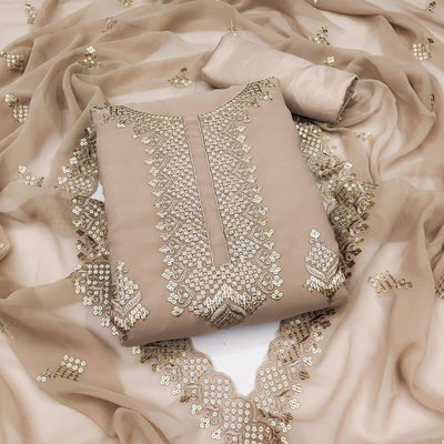 Chikoo Sequins Embroidered Organza Dress Material