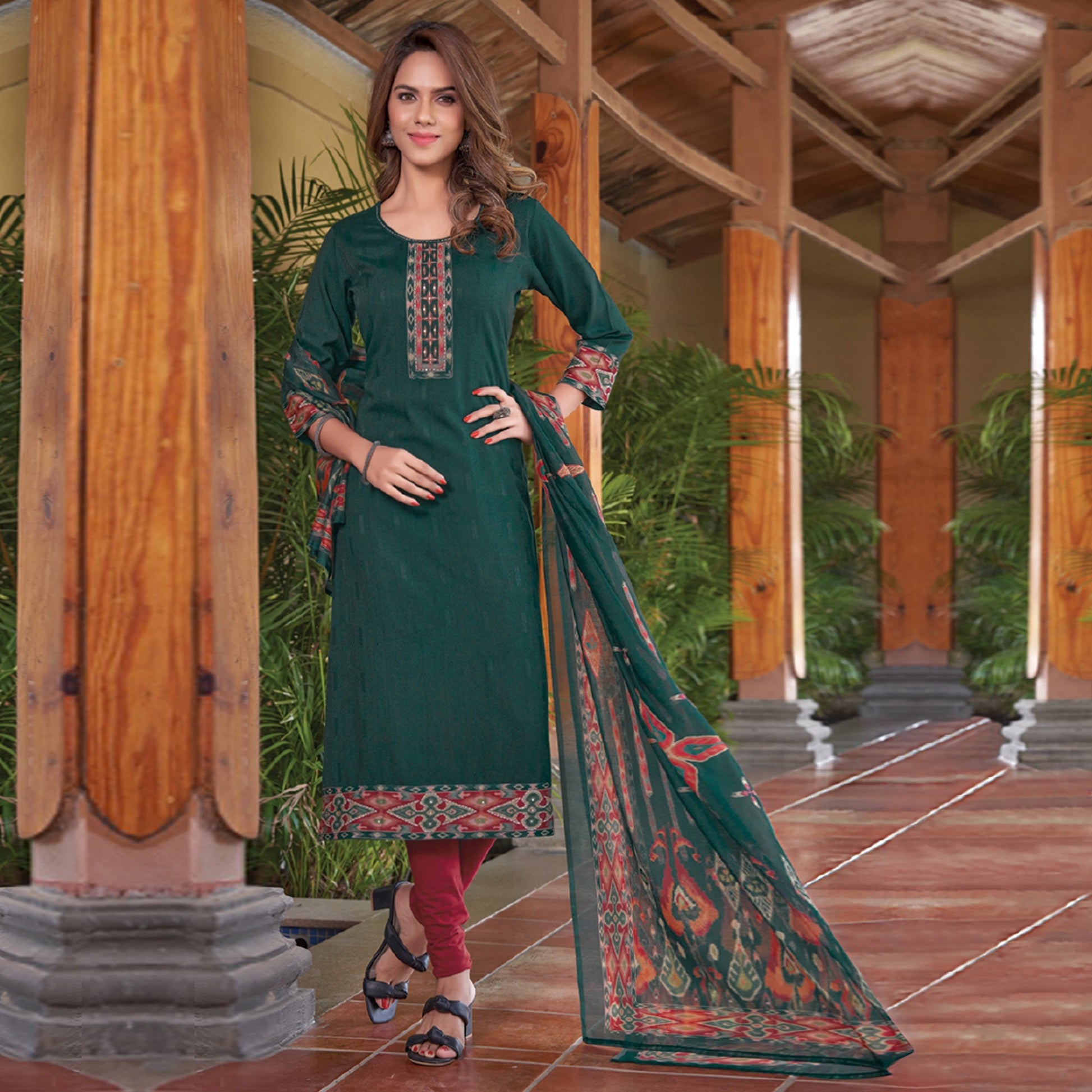 3-green-embroidered-rayon-kurti-with-dupatta