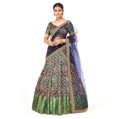 Dark Green Digital Printed With Zari Work Art Silk Lehenga Choli