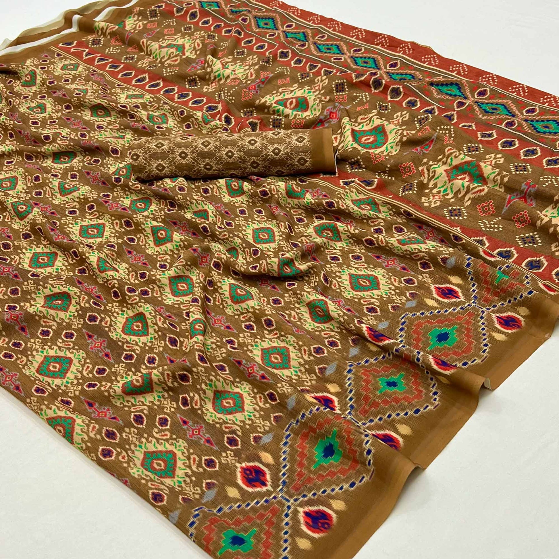 Brown Digital Printed Georgette Saree