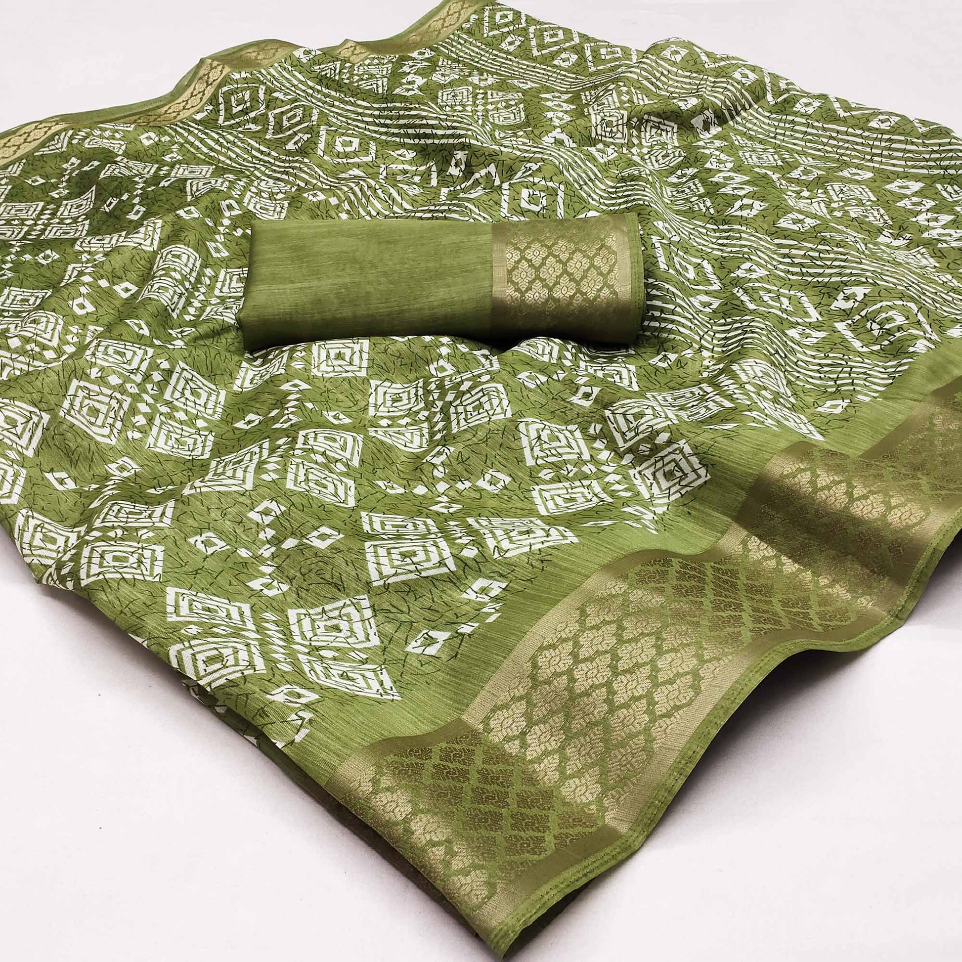 green-printed-cotton-silk-saree