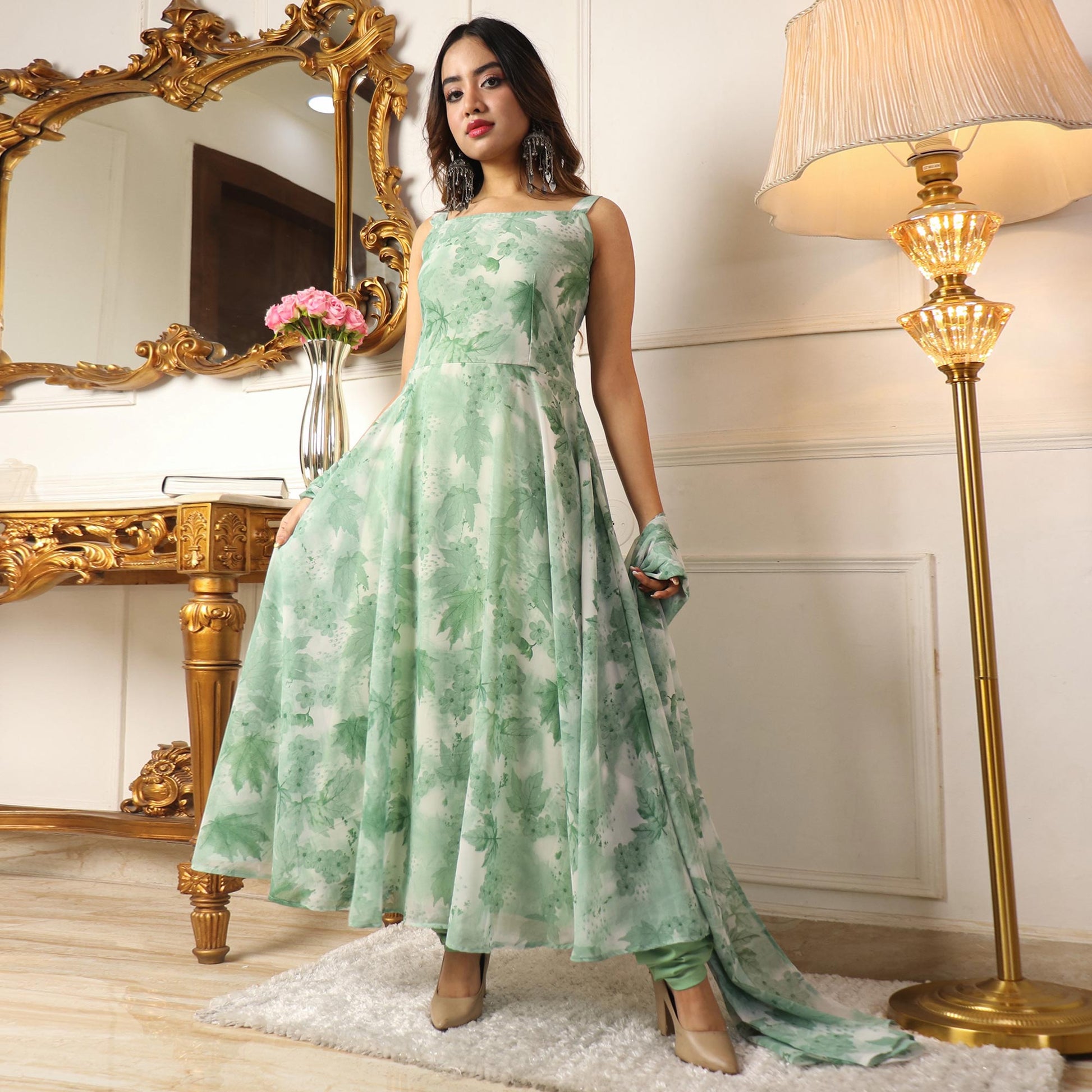 green-floral-printed-georgette-anarkali-suit