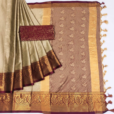 Chikoo Woven Cotton Silk Saree With Tassels