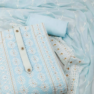 Light Blue Lucknowi Embroidered Georgette Dress Material