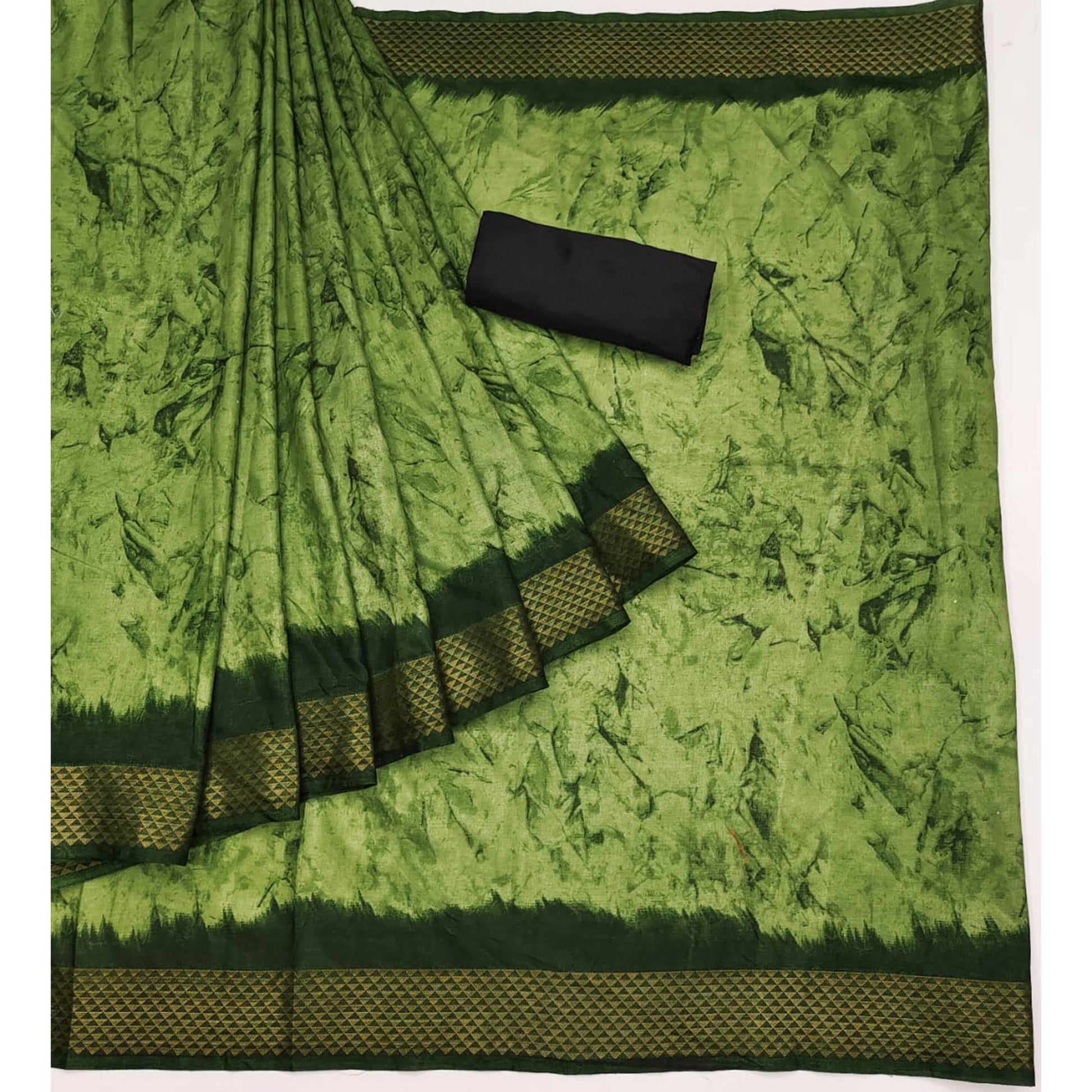 green-printed-art-silk-saree