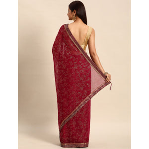 Maroon Floral Foil Printed Shimmer Saree