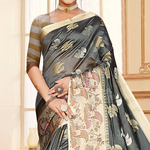 7grey-floral-woven-organza-saree-with-tassels